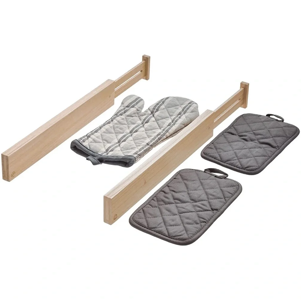 iDesign - Set of 2 Natural Paulownia Wood Expandable Tall Drawer Divider Inserts